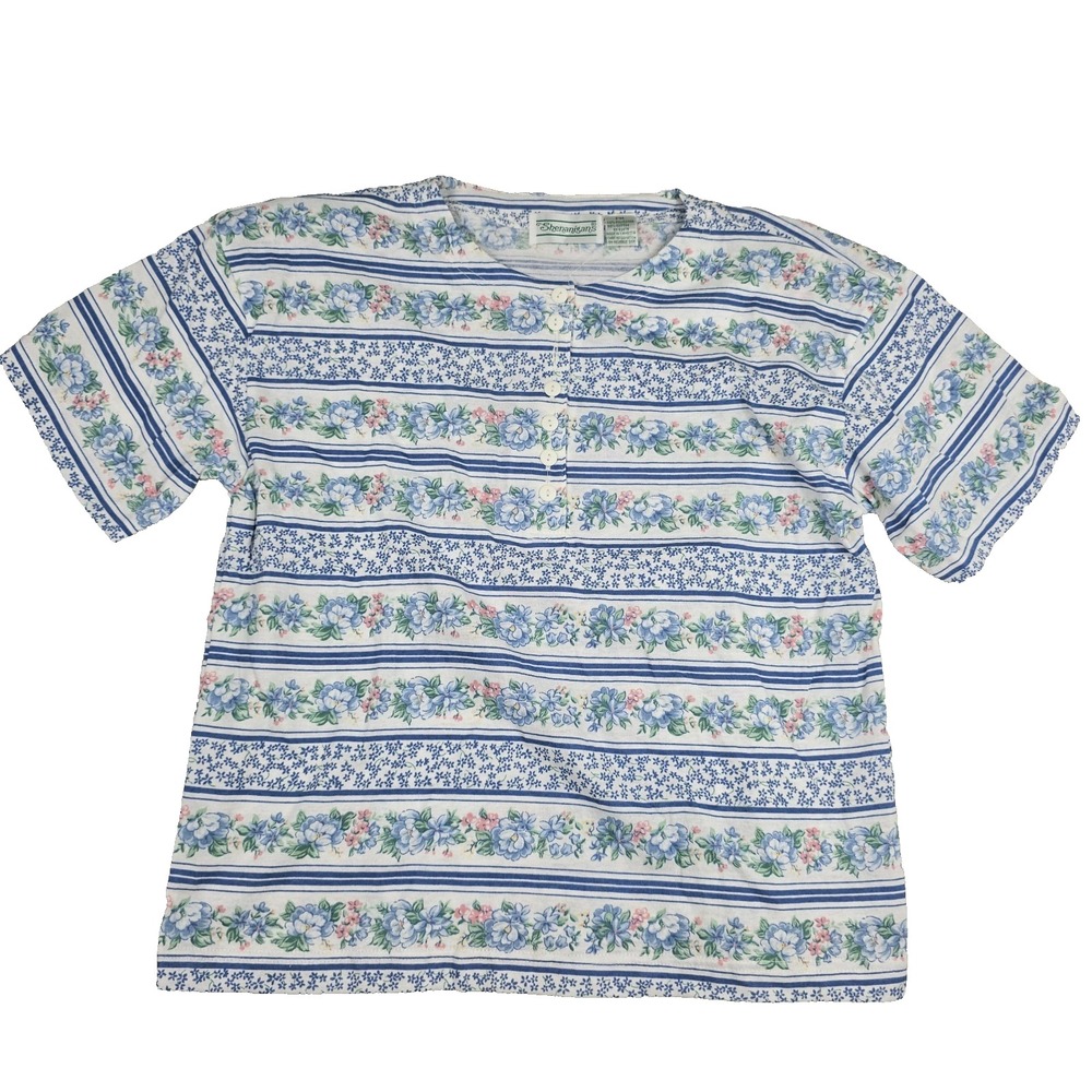 Shenanigans Petite Medium Women's Vintage Cottagecore Granny Henley Floral Shirt